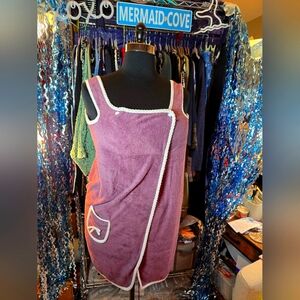 #0144 New TOWEL WRAP/Swim Cover-Up PURPLE Baby French Terry Wrap 2 Snap 25"+ptp